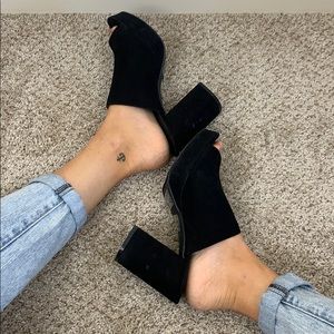 Forever 21 Black Suede Peep-Toe Mules